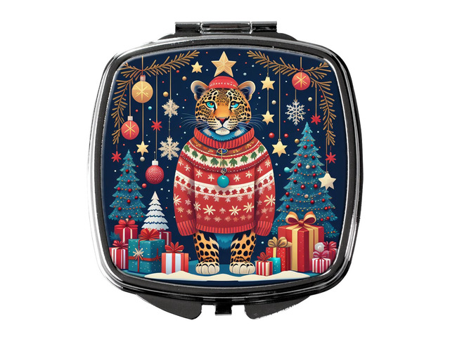 Leopard Christmas Compact Mirror Decorative Travel Makeup Mirror for Women Girls Gifts Pocket Makeup Mirror Folding Handheld