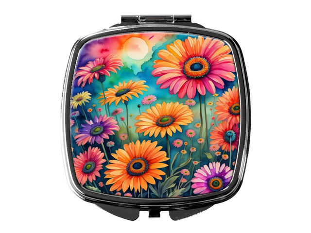 Colorful Gerbera Daisies Compact Mirror Decorative Travel Makeup Mirror for Women Girls Gifts Pocket Makeup Mirror Folding Handheld