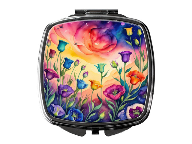 Colorful Lisianthus Compact Mirror Decorative Travel Makeup Mirror for Women Girls Gifts Pocket Makeup Mirror Folding Handheld