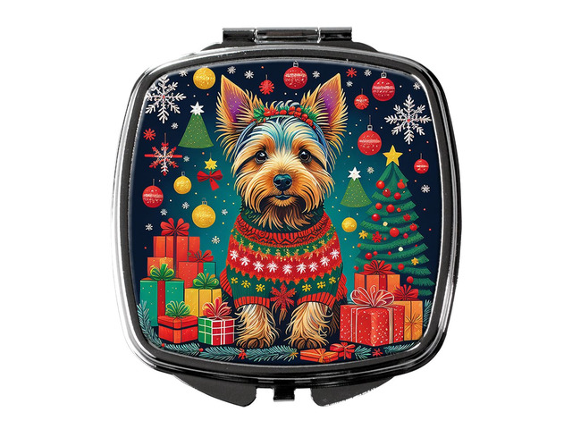 Australian Terrier Christmas Compact Mirror Decorative Travel Makeup Mirror for Women Girls Gifts Pocket Makeup Mirror Folding Handheld