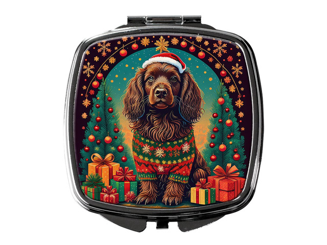 Boykin Spaniel Christmas Compact Mirror Decorative Travel Makeup Mirror for Women Girls Gifts Pocket Makeup Mirror Folding Handheld