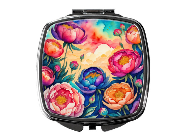 Colorful Peonies Compact Mirror Decorative Travel Makeup Mirror for Women Girls Gifts Pocket Makeup Mirror Folding Handheld