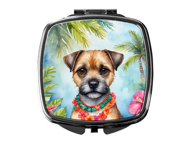 Border Terrier Luau Compact Mirror Decorative Travel Makeup Mirror for Women Girls Gifts Pocket Makeup Mirror Folding Handheld