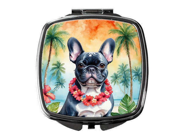 French Bulldog Luau Compact Mirror Decorative Travel Makeup Mirror for Women Girls Gifts Pocket Makeup Mirror Folding Handheld