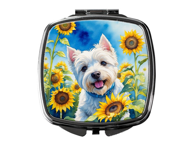 Westie in Sunflowers Compact Mirror Decorative Travel Makeup Mirror for Women Girls Gifts Pocket Makeup Mirror Folding Handheld