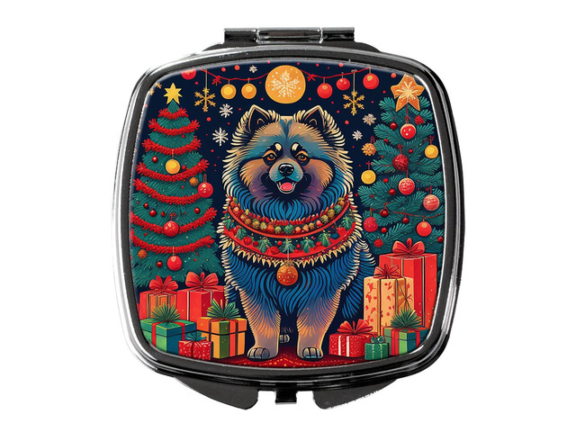 Keeshond Christmas Compact Mirror Decorative Travel Makeup Mirror for Women Girls Gifts Pocket Makeup Mirror Folding Handheld