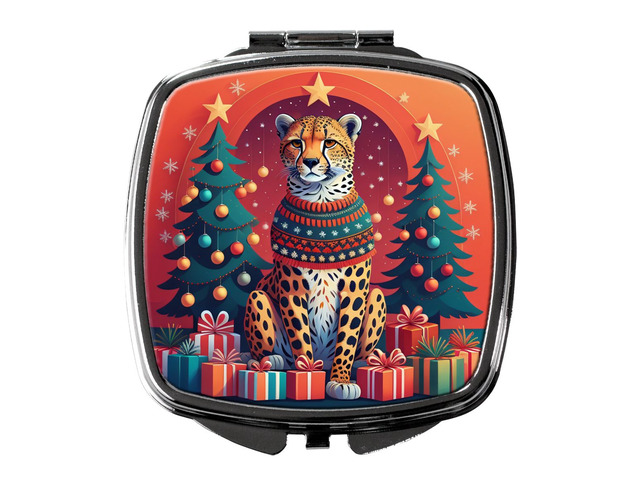 Cheetah Christmas Compact Mirror Decorative Travel Makeup Mirror for Women Girls Gifts Pocket Makeup Mirror Folding Handheld