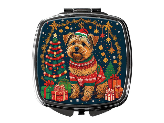 Norfolk Terrier Christmas Compact Mirror Decorative Travel Makeup Mirror for Women Girls Gifts Pocket Makeup Mirror Folding Handheld