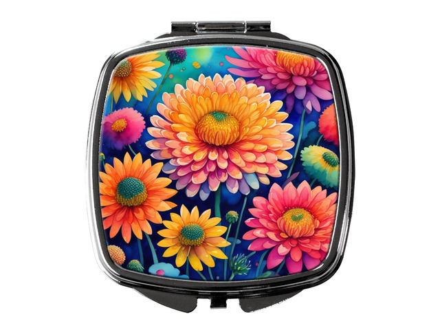 Colorful Chrysanthemums Compact Mirror Decorative Travel Makeup Mirror for Women Girls Gifts Pocket Makeup Mirror Folding Handheld