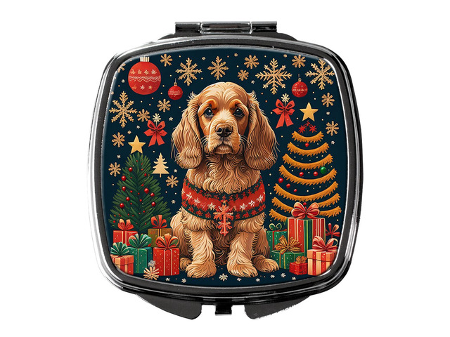 Cocker Spaniel Christmas Compact Mirror Decorative Travel Makeup Mirror for Women Girls Gifts Pocket Makeup Mirror Folding Handheld