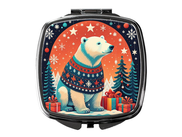 Polar Bear Christmas Compact Mirror Decorative Travel Makeup Mirror for Women Girls Gifts Pocket Makeup Mirror Folding Handheld