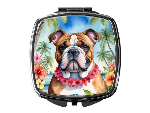English Bulldog Luau Compact Mirror Decorative Travel Makeup Mirror for Women Girls Gifts Pocket Makeup Mirror Folding Handheld