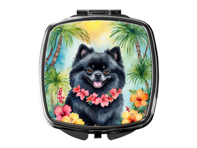 Pomeranian Luau Compact Mirror Decorative Travel Makeup Mirror for Women Girls Gifts Pocket Makeup Mirror Folding Handheld