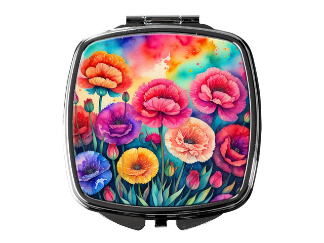 Colorful Carnations Compact Mirror Decorative Travel Makeup Mirror for Women Girls Gifts Pocket Makeup Mirror Folding Handheld