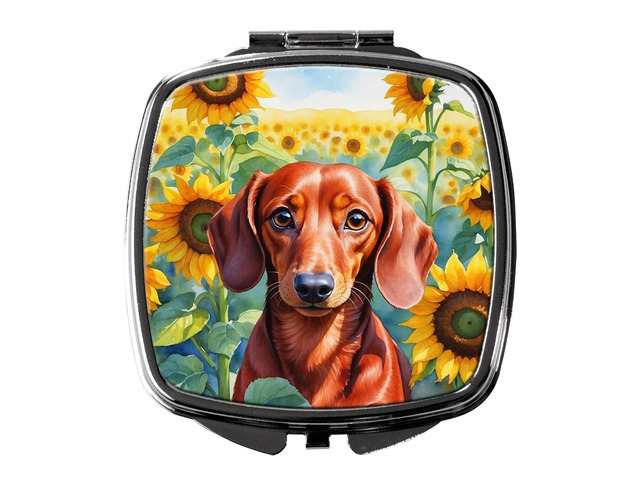 Dachshund in Sunflowers Compact Mirror Decorative Travel Makeup Mirror for Women Girls Gifts Pocket Makeup Mirror Folding Handheld