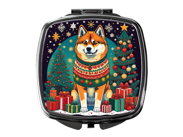 Akita Christmas Compact Mirror Decorative Travel Makeup Mirror for Women Girls Gifts Pocket Makeup Mirror Folding Handheld