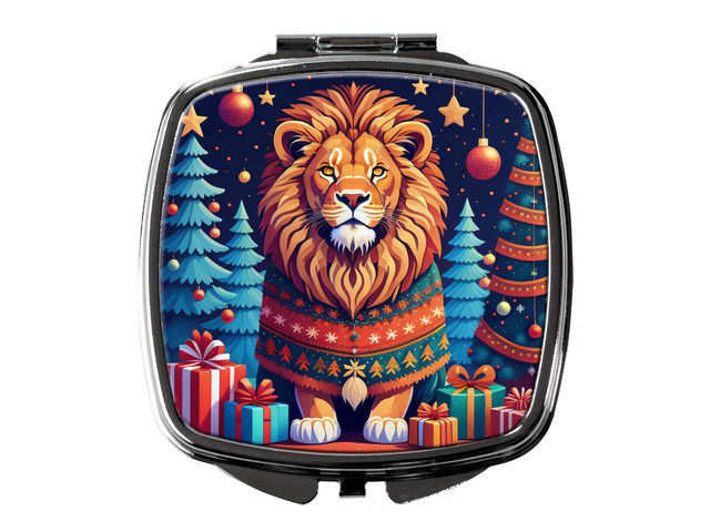 Lion Christmas Compact Mirror Decorative Travel Makeup Mirror for Women Girls Gifts Pocket Makeup Mirror Folding Handheld
