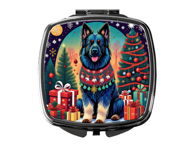 Belgian Sheepdog Christmas Compact Mirror Decorative Travel Makeup Mirror for Women Girls Gifts Pocket Makeup Mirror Folding Handheld