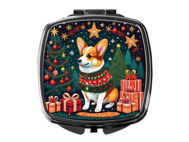 Corgi Christmas Compact Mirror Decorative Travel Makeup Mirror for Women Girls Gifts Pocket Makeup Mirror Folding Handheld