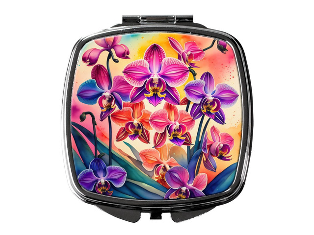 Colorful Orchids Compact Mirror Decorative Travel Makeup Mirror for Women Girls Gifts Pocket Makeup Mirror Folding Handheld