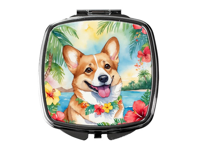 Corgi Luau Compact Mirror Decorative Travel Makeup Mirror for Women Girls Gifts Pocket Makeup Mirror Folding Handheld