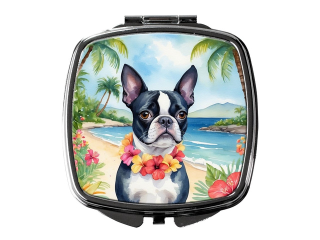 Boston Terrier Luau Compact Mirror Decorative Travel Makeup Mirror for Women Girls Gifts Pocket Makeup Mirror Folding Handheld