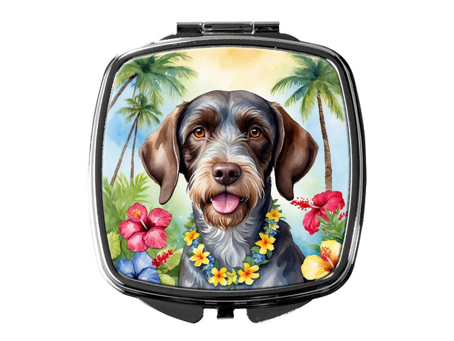 German Wirehaired Pointer Luau Compact Mirror Decorative Travel Makeup Mirror for Women Girls Gifts Pocket Makeup Mirror Folding Handheld