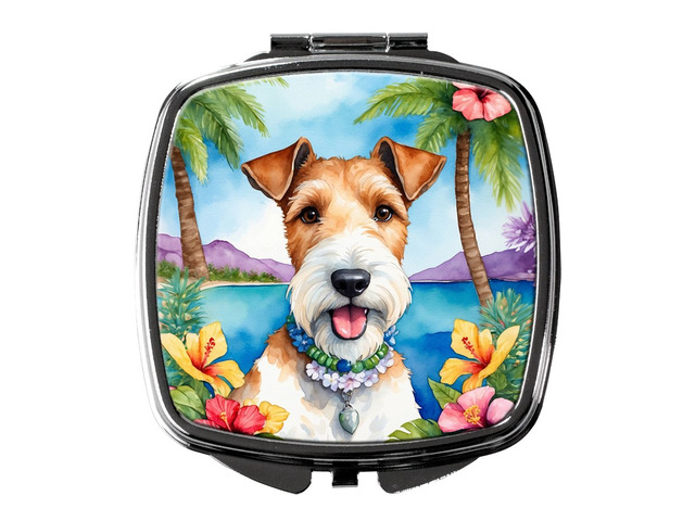 Fox Terrier Luau Compact Mirror Decorative Travel Makeup Mirror for Women Girls Gifts Pocket Makeup Mirror Folding Handheld