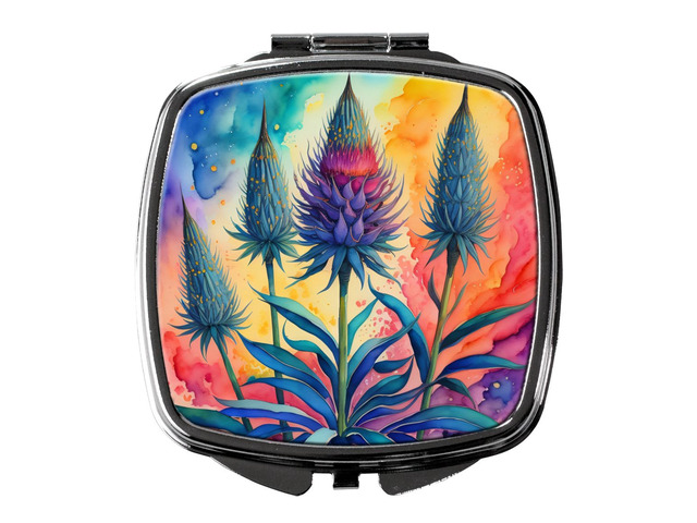 Colorful Eryngium Compact Mirror Decorative Travel Makeup Mirror for Women Girls Gifts Pocket Makeup Mirror Folding Handheld
