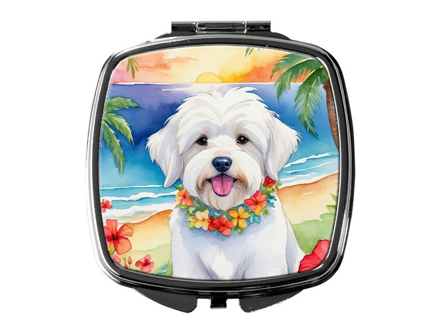 Coton de Tulear Luau Compact Mirror Decorative Travel Makeup Mirror for Women Girls Gifts Pocket Makeup Mirror Folding Handheld