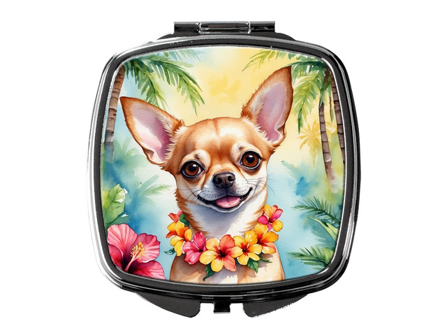 Chihuahua Luau Compact Mirror Decorative Travel Makeup Mirror for Women Girls Gifts Pocket Makeup Mirror Folding Handheld