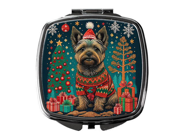 Cairn Terrier Christmas Compact Mirror Decorative Travel Makeup Mirror for Women Girls Gifts Pocket Makeup Mirror Folding Handheld