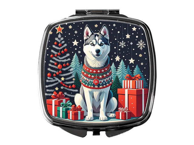 Siberian Husky Christmas Compact Mirror Decorative Travel Makeup Mirror for Women Girls Gifts Pocket Makeup Mirror Folding Handheld