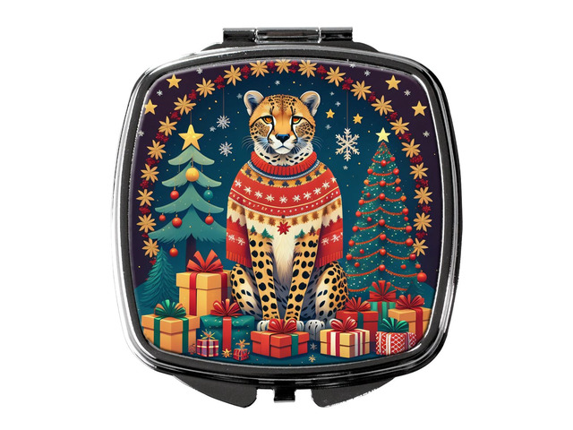 Cheetah Christmas Compact Mirror Decorative Travel Makeup Mirror for Women Girls Gifts Pocket Makeup Mirror Folding Handheld