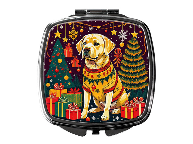 Yellow Labrador Retriever Christmas Compact Mirror Decorative Travel Makeup Mirror for Women Girls Gifts Pocket Makeup Mirror Folding Handheld