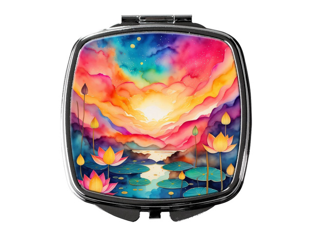 Colorful Lotus Compact Mirror Decorative Travel Makeup Mirror for Women Girls Gifts Pocket Makeup Mirror Folding Handheld