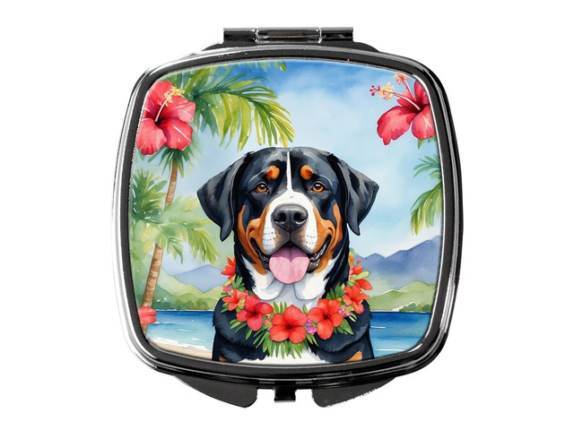 Greater Swiss Mountain Dog Luau Compact Mirror Decorative Travel Makeup Mirror for Women Girls Gifts Pocket Makeup Mirror Folding Handheld