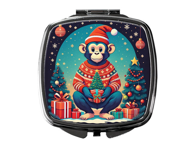 Monkey Christmas Compact Mirror Decorative Travel Makeup Mirror for Women Girls Gifts Pocket Makeup Mirror Folding Handheld