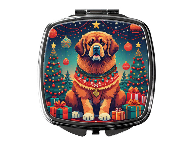 Tibetan Mastiff Christmas Compact Mirror Decorative Travel Makeup Mirror for Women Girls Gifts Pocket Makeup Mirror Folding Handheld