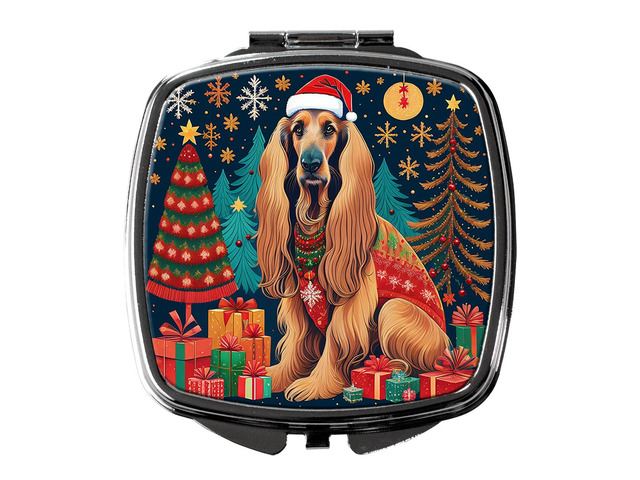 Afghan Hound Christmas Compact Mirror Decorative Travel Makeup Mirror for Women Girls Gifts Pocket Makeup Mirror Folding Handheld