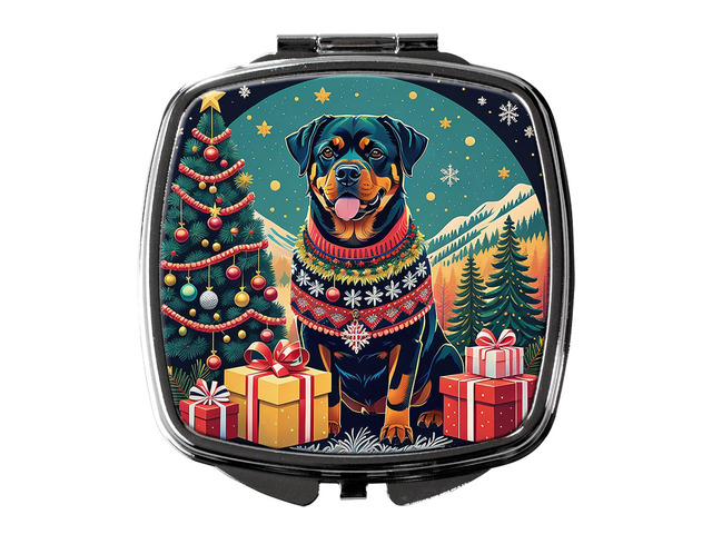 Rottweiler Christmas Compact Mirror Decorative Travel Makeup Mirror for Women Girls Gifts Pocket Makeup Mirror Folding Handheld