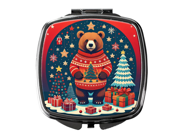 Bear Christmas Compact Mirror Decorative Travel Makeup Mirror for Women Girls Gifts Pocket Makeup Mirror Folding Handheld