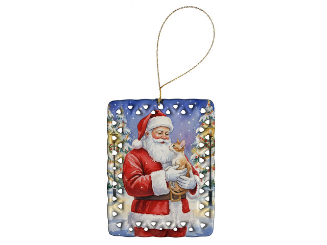 Cornish Rex Cat with Santa Claus Porcelain Ornament Christmas Tree Hanging Decorations for Home Christmas Holiday, Rectangle, Gift, Multicolor
