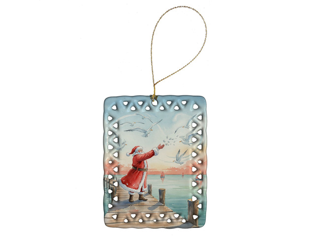 Santa Claus Feeding the Seagulls Christmas Porcelain Ornament Christmas Tree Hanging Decorations for Home Christmas Holiday, Rectangle, Gift,...