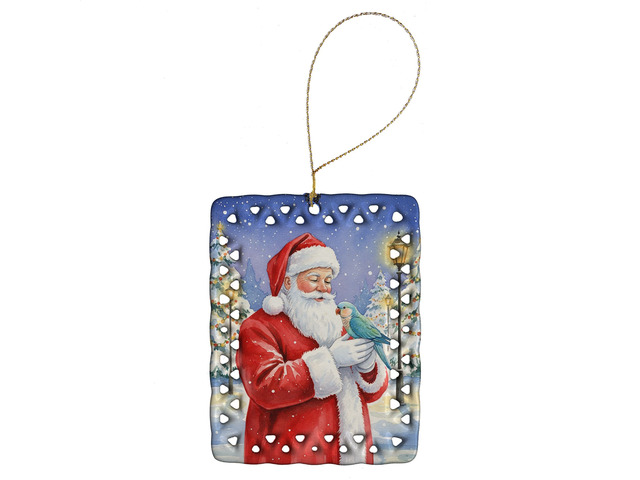 Blue Quaker with Santa Claus Porcelain Ornament Christmas Tree Hanging Decorations for Home Christmas Holiday, Rectangle, Gift, Multicolor