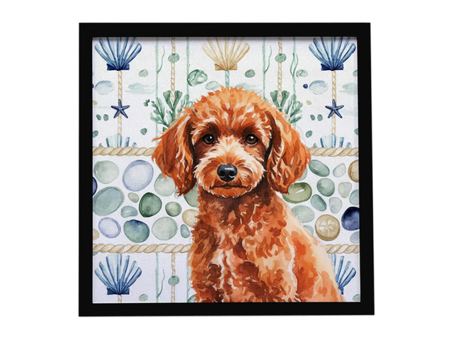 Toy Red Poodle Coastal Sea Glass Framed Metal Print Bathroom, Kitchen, Office, Home Decor Wall Art Ready to Hang, Square, 8X8