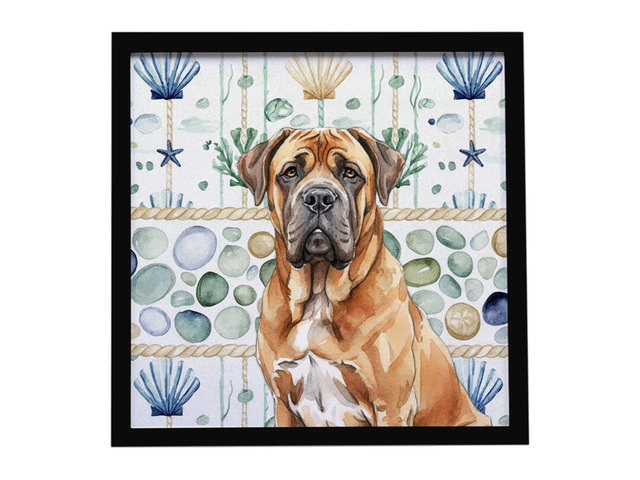 Neapolitan Mastiff Coastal Sea Glass Framed Metal Print Bathroom, Kitchen, Office, Home Decor Wall Art Ready to Hang, Square, 8X8