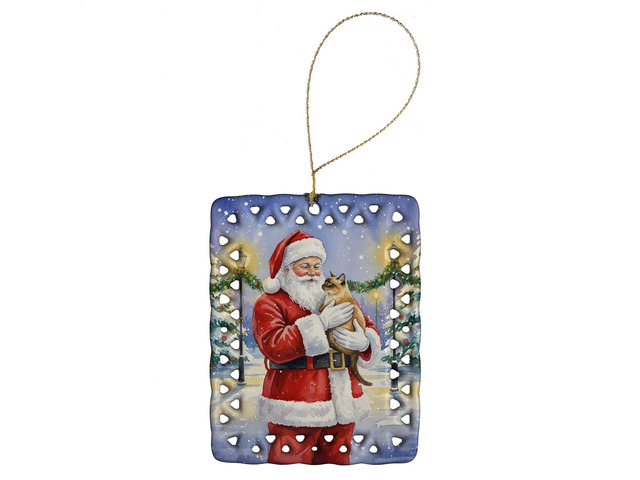 Burmese Cat with Santa Claus Porcelain Ornament Christmas Tree Hanging Decorations for Home Christmas Holiday, Rectangle, Gift, Multicolor