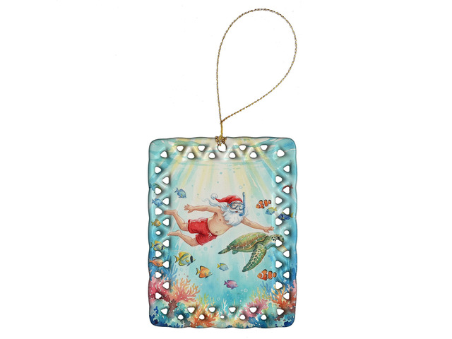 Santa Claus Snorkeling with a Sea Turtle Christmas Porcelain Ornament Christmas Tree Hanging Decorations for Home Christmas Holiday, Rectangle,...