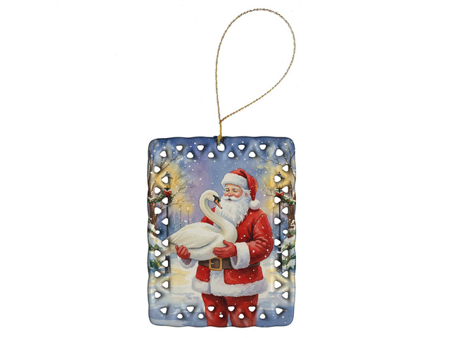 Swan with Santa Claus Porcelain Ornament Christmas Tree Hanging Decorations for Home Christmas Holiday, Rectangle, Gift, Multicolor